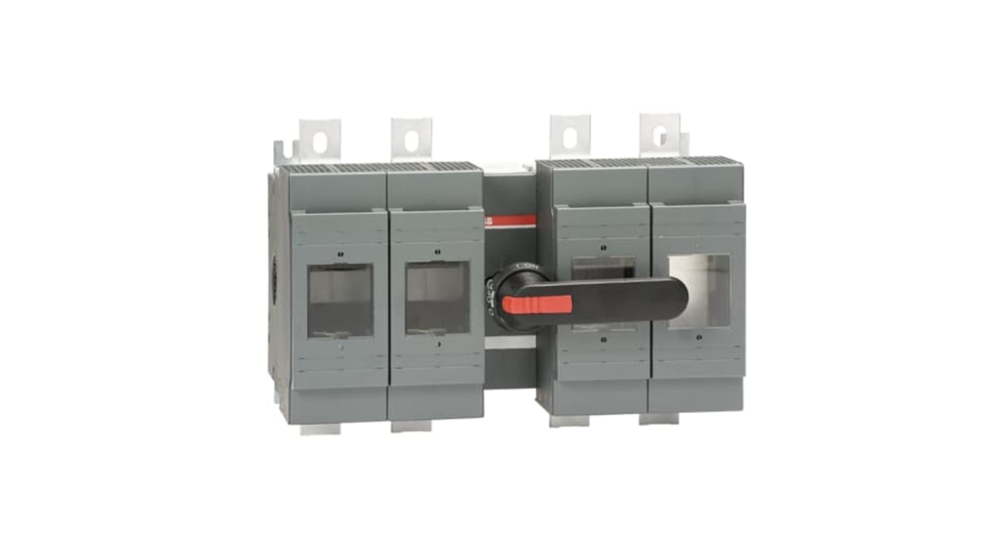 Sezionatore portafusibili ABB, 4 poli, corrente nominale 630A, tensione 500V, design modulare per operazioni sicure.