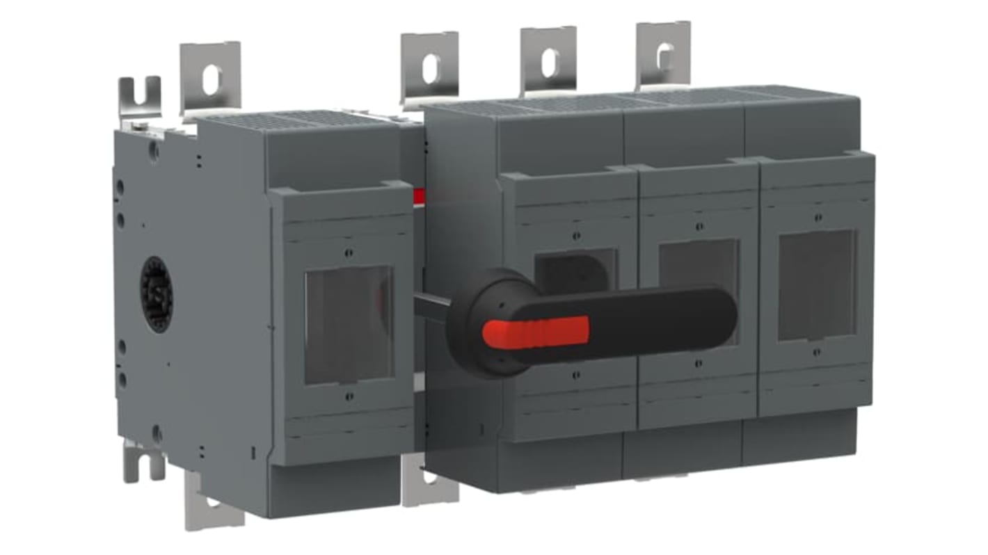 Sezionatore portafusibili ABB, 4 poli, fusibile C1-C3, corrente 800A, tensione 500V, design modulare per uso industriale.