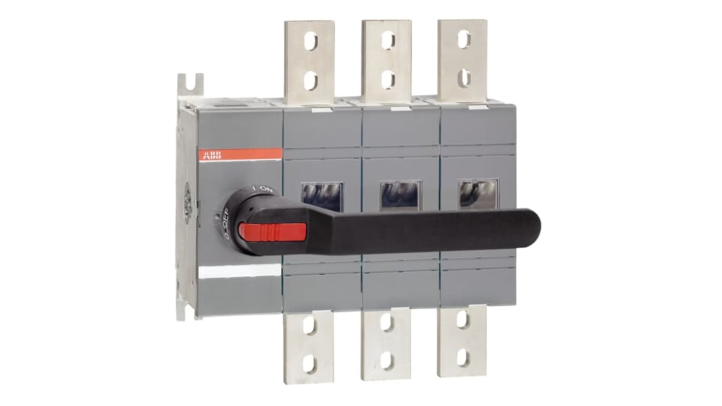 Sezionatore interruttore ABB OT1600E03P, 3 poli, 1600A, montaggio a vite, protezione IP65, potenza 1200kW.