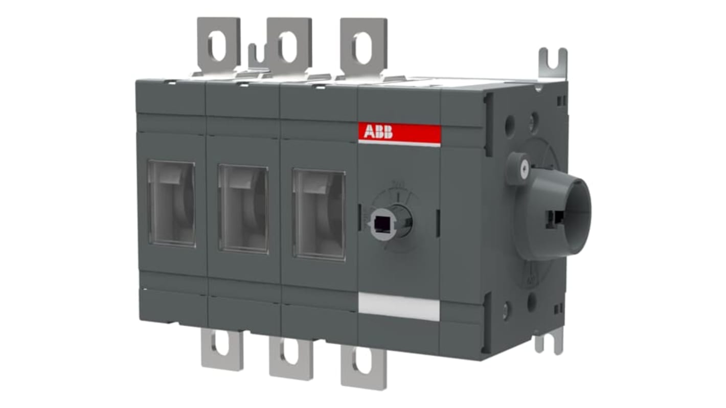 Sezionatore interruttore ABB OT200ES30, 3 poli, 200A, montaggio superficiale, protezione IP00, potenza 110kW.