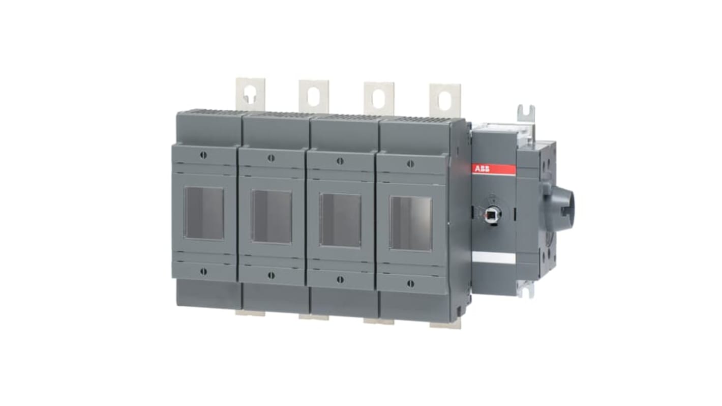 Sezionatore portafusibili ABB, 4 poli, 250A, 500V, azionamento laterale, terminali a linguetta 25 mm, dimensioni B1-B3.