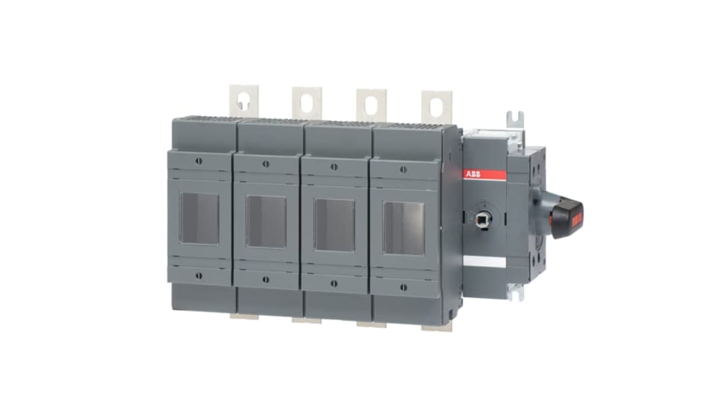 Sezionatore portafusibili ABB, 4 poli, 250A, 500V, azionamento laterale, maniglia inclusa, terminali 25 mm.