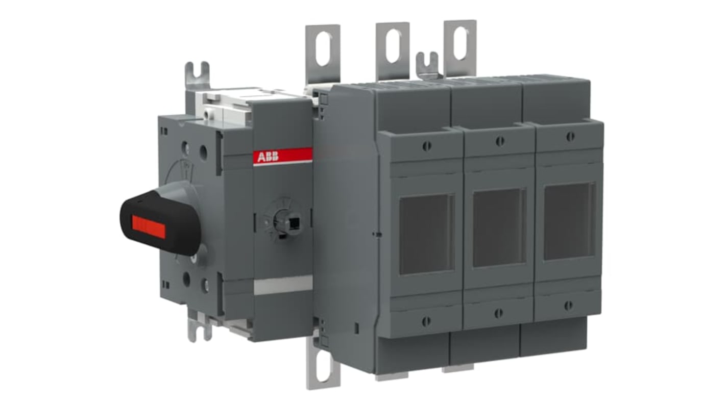 Sezionatore portafusibili ABB, 3 poli, 200A, 500V, azionamento laterale, maniglia inclusa, terminali 20 mm.