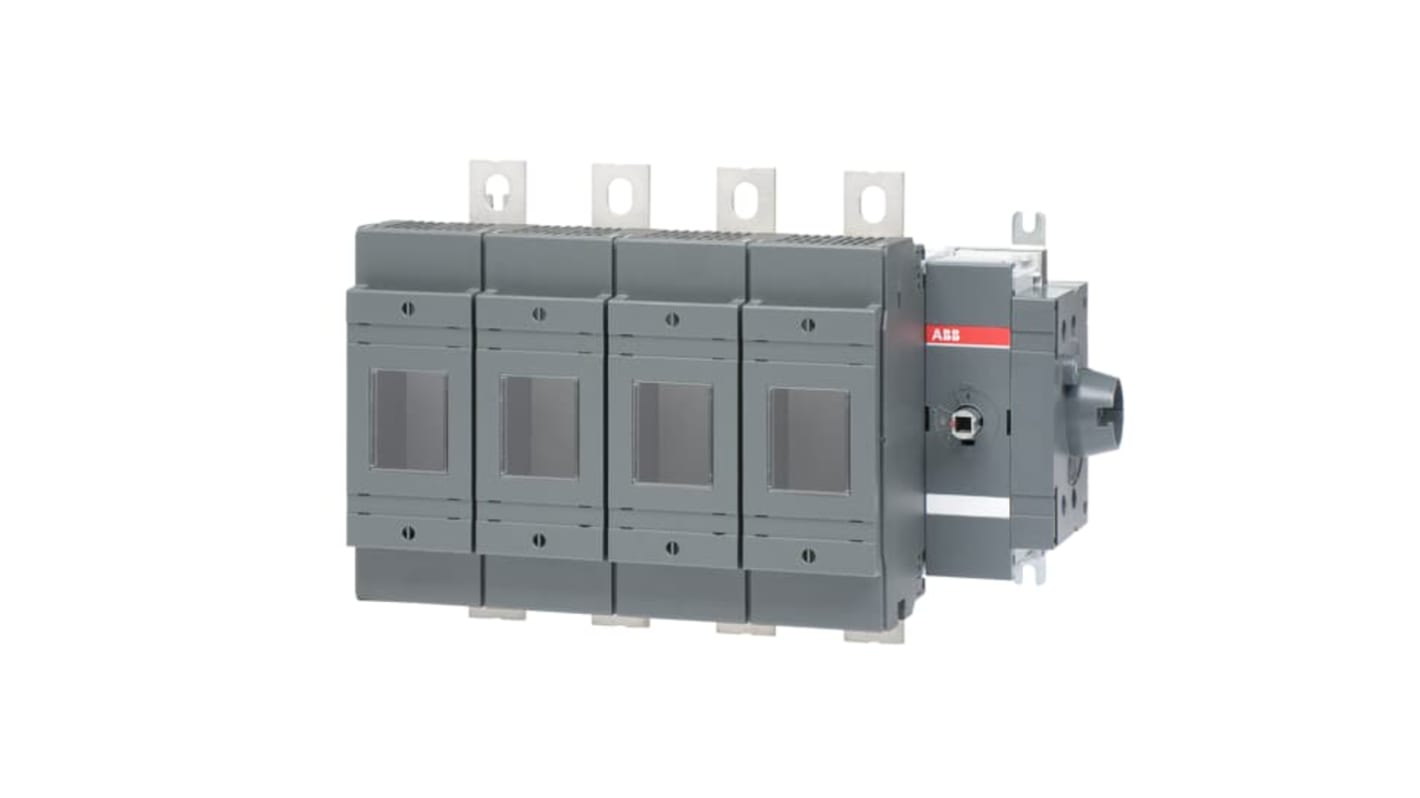 Sezionatore portafusibili ABB, 4 poli, corrente nominale 250A, tensione 500V, azionamento laterale, sistema DIN.