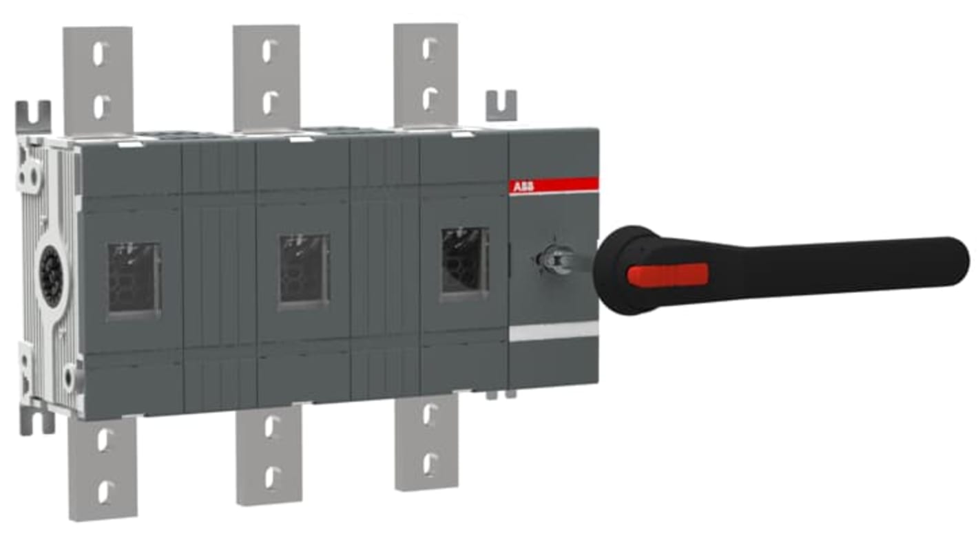 Sezionatore interruttore ABB serie OT, 3 poli, 1600A, montaggio superficiale, protezione IP00, potenza 710kW.