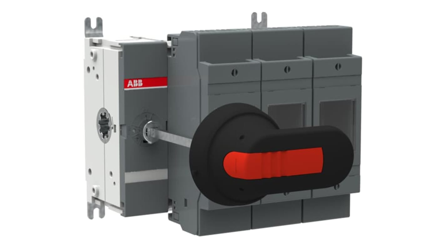 Sezionatore portafusibili ABB, 3 poli, 200A, 500V, fusibile B1-B2, azionamento frontale, terminali a linguetta 23 mm.