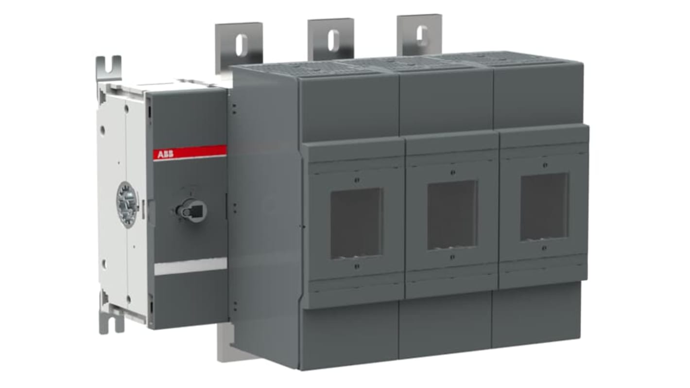 Sezionatore portafusibili ABB D1, 3 poli, corrente 1.25 kA, tensione 500 V, design modulare per operazioni sicure.