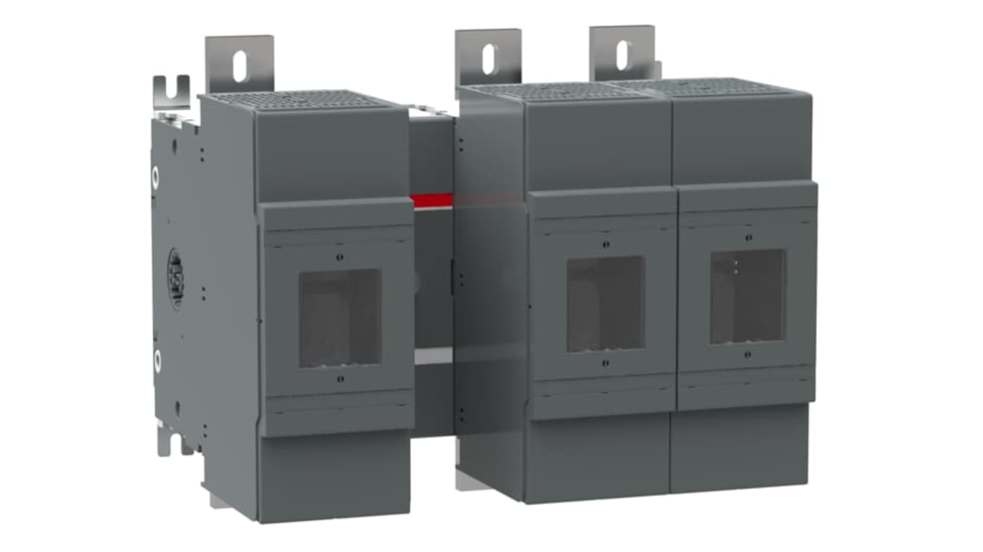 Sezionatore portafusibili ABB, 3 poli, corrente 1.25kA, tensione 500V, azionamento frontale, terminali a linguetta.