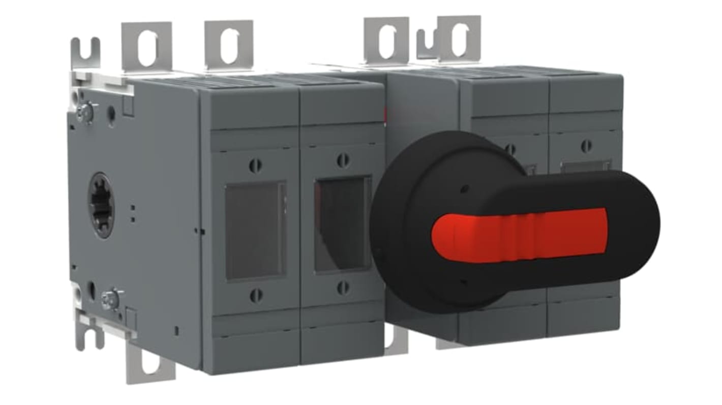Sezionatore portafusibili ABB 4 poli, 160A, 500V, con impugnatura a pistola e terminali a linguetta da 20 mm.