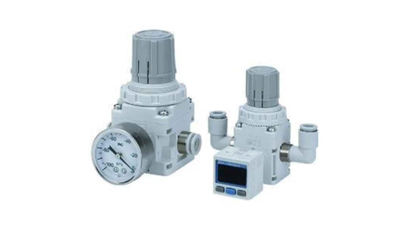 Regolatore di vuoto SMC IRV20A-C10, attacco M10, portata 240L/min, design compatto e standardizzazione tubazioni.