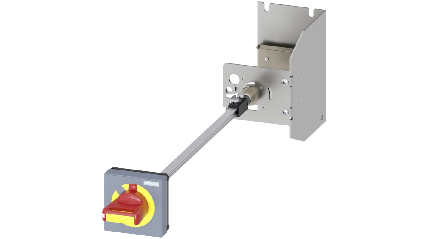 Manopola rotante Siemens 3RV2926-3C per interruttori automatici S0, lunghezza 521 mm, colore rosso/giallo, montaggio versatile.