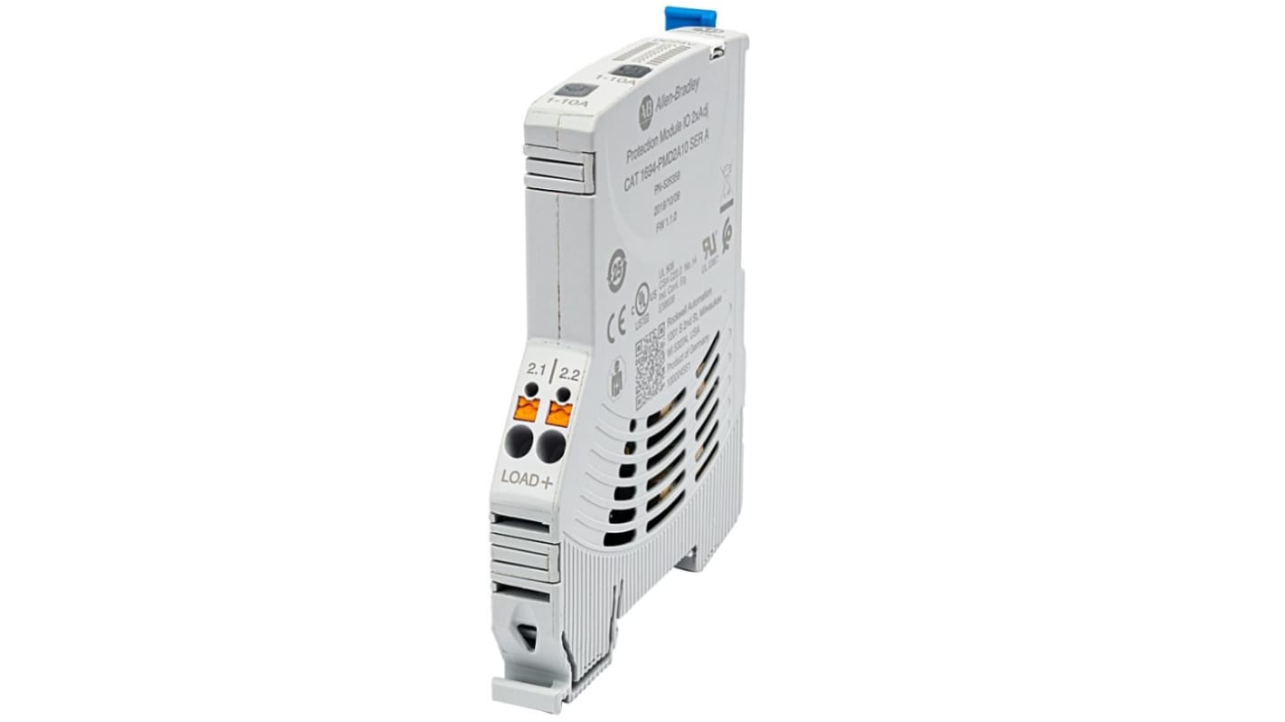Interruttore elettronico Allen Bradley 1694-PMD2A10, 2 canali, 1 a 10A, per circuiti di controllo 24 V c.c., grado di protezione IP 20.