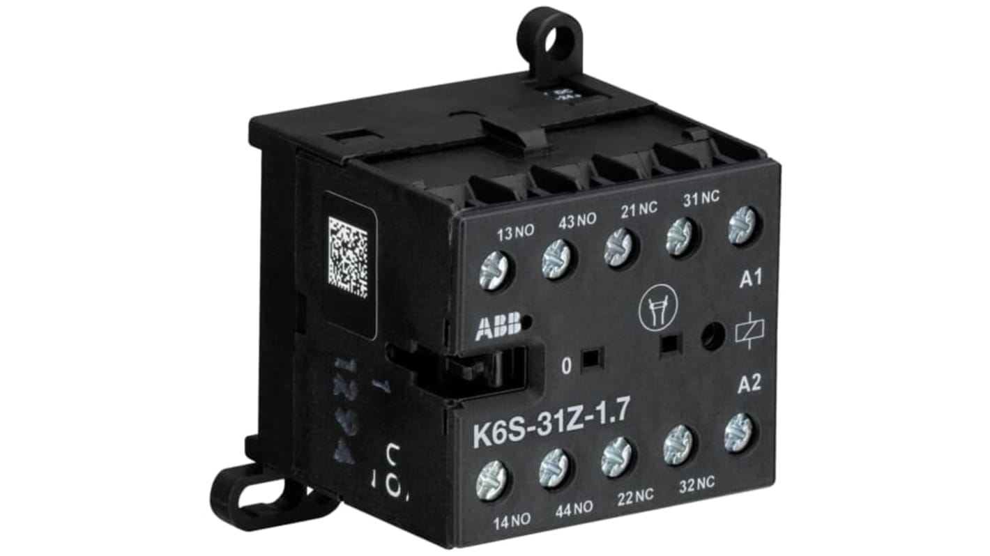 Relè contattore ABB GJH1213001R7312 K6S-31Z-2.8-72, 1NC/3NO, 4 A, montaggio su guida, grado di protezione IP20.