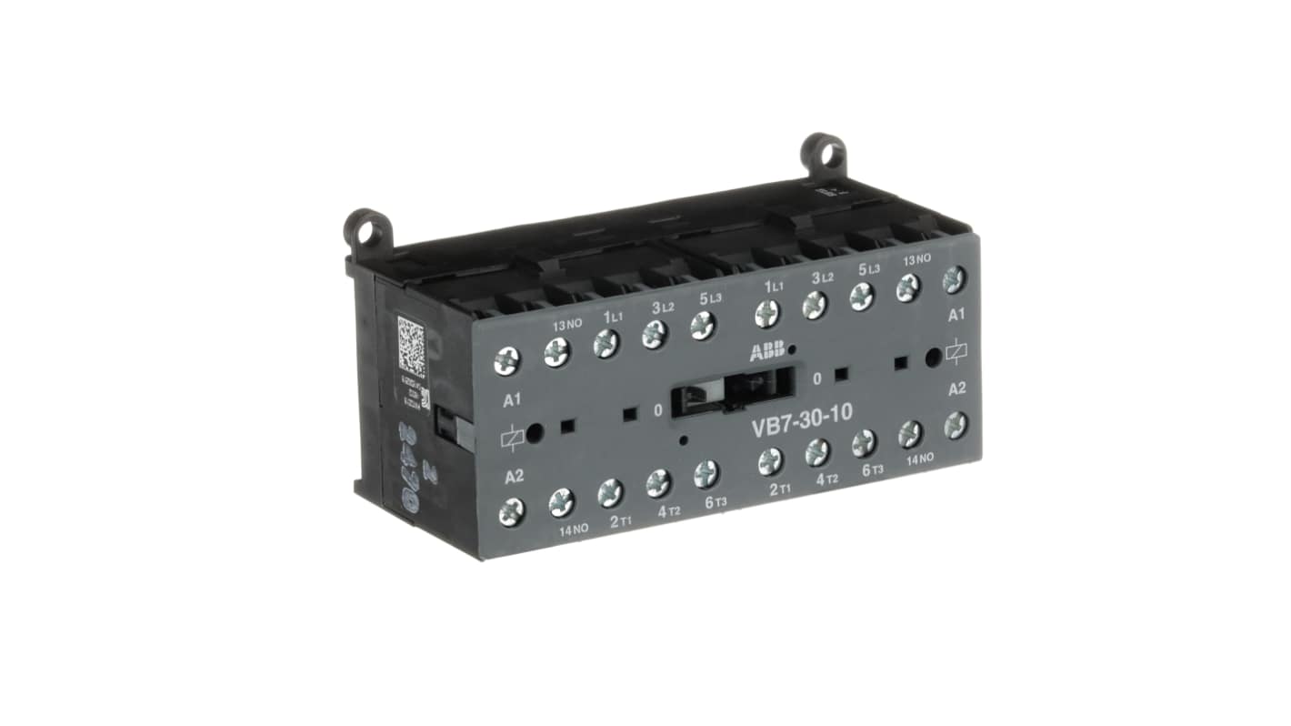 Contattore reversibile ABB GJL1311901R8104 VB7-30-10, 3 poli, 20 A, bobina 110 V, montaggio su guida, grado di protezione IP20.