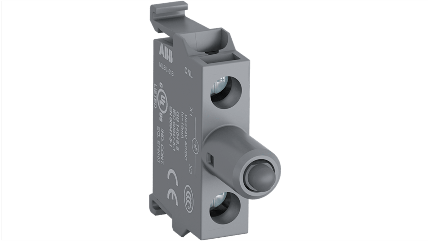 ABB, blocco contatti con segnalazione LED rosso, tensione 380 V, montaggio posteriore, morsetti IP20. Codice 1SFA611621R2081.