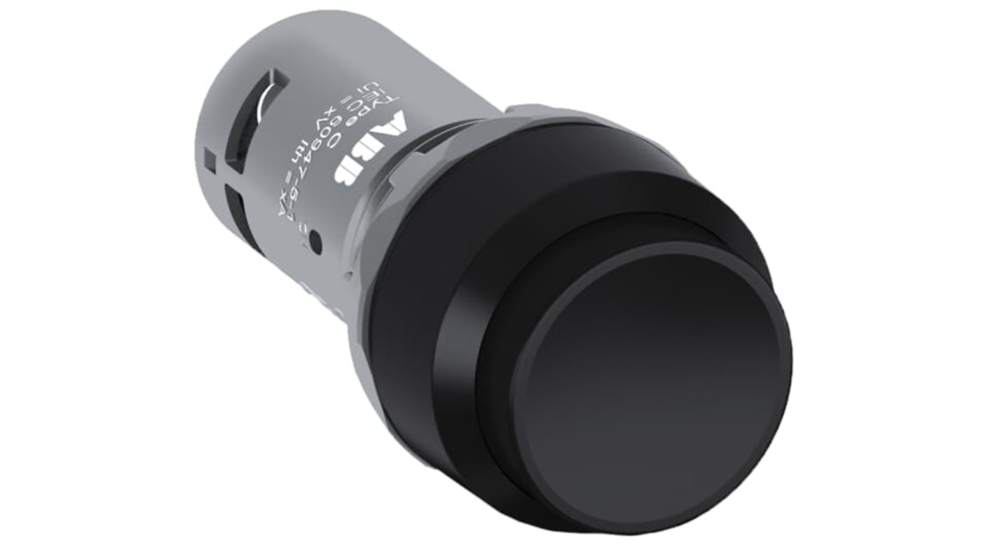 Attuatore pulsante mantenuto ABB CP4, diametro foro 22.5 mm, colore nero, grado di protezione IP66, temperatura operativa -25/+70 °C.