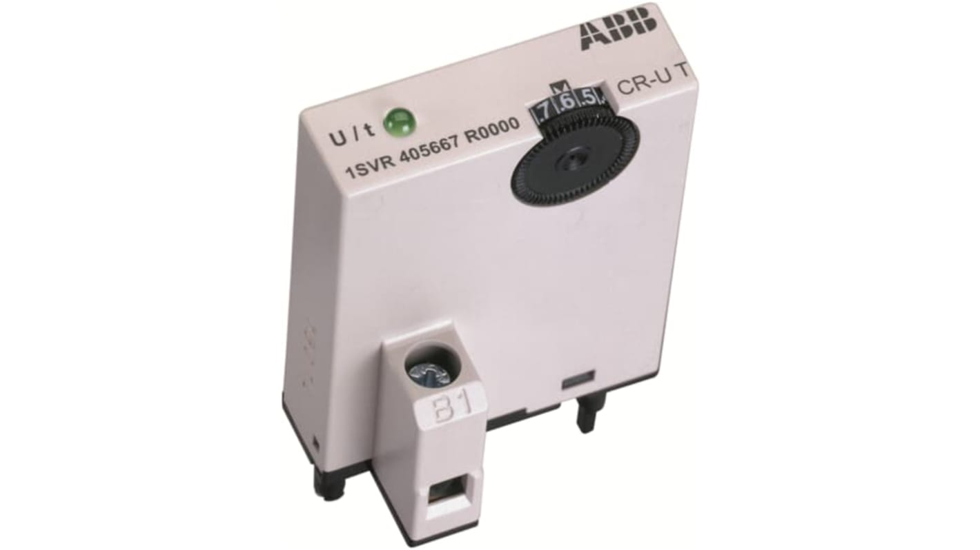 Modulo timer ABB 1SVR405667R0000 CR-U T, compatibile con CR-U2S e CR-U3S, tensione 24-240 V, per applicazioni industriali.