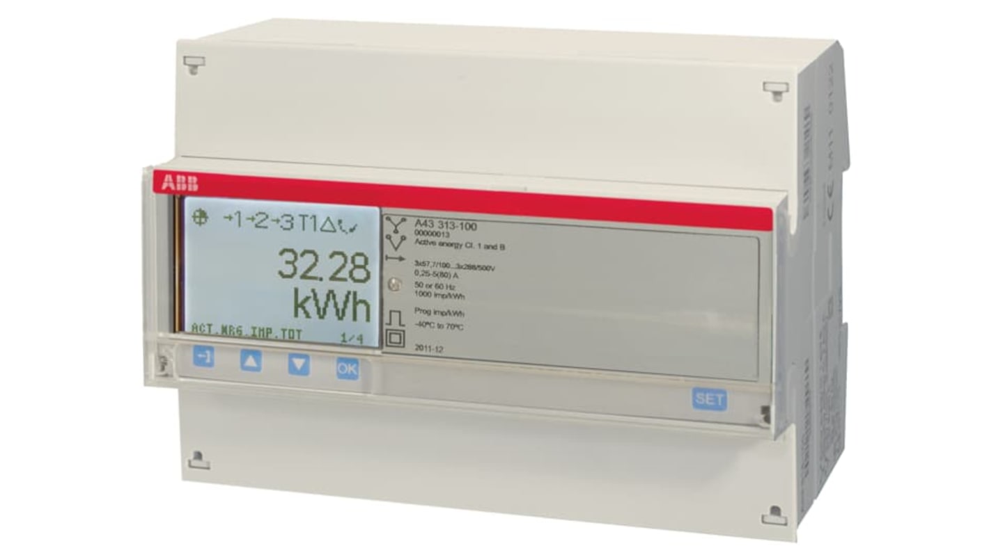 Contatore di energia ABB 2CMA170532R1000 A43 TRI MBUS 80A, 3 fasi, LCD, montaggio su guida DIN, dimensioni 65 x 123 x 26,5 mm.