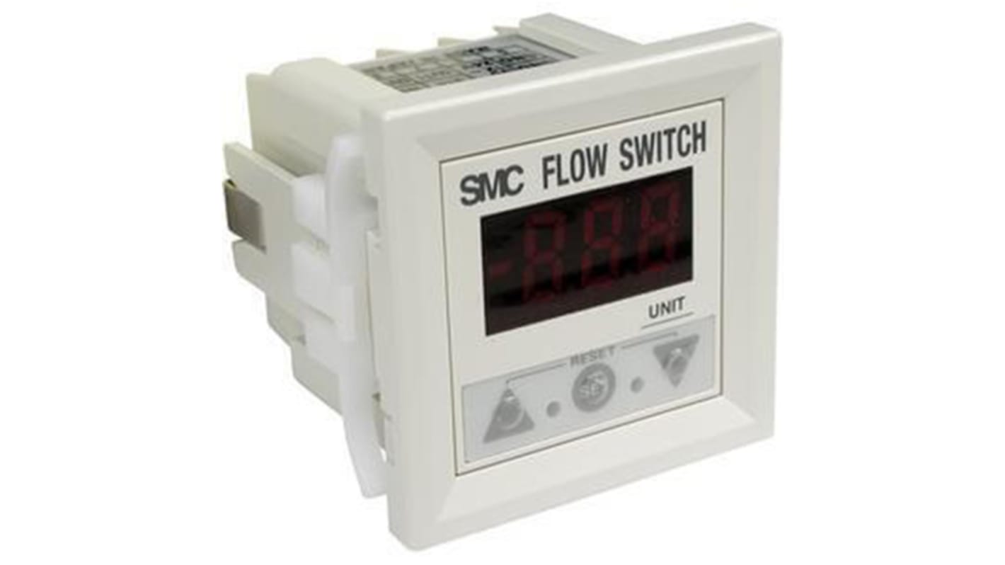 SMC PF2A301-A, sensore di flusso per aria con display LED, portata 0,5-10,5 l/min, precisione ±5%.