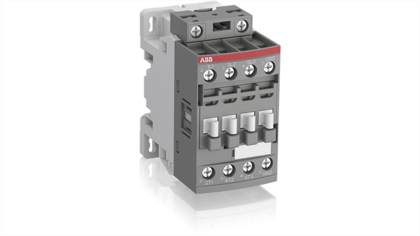 Contattore ABB 1SBL156001R2201 per motori, 3 poli, 28 A, 5,5 kW, tensione bobina 130 V, grado di protezione IP20.