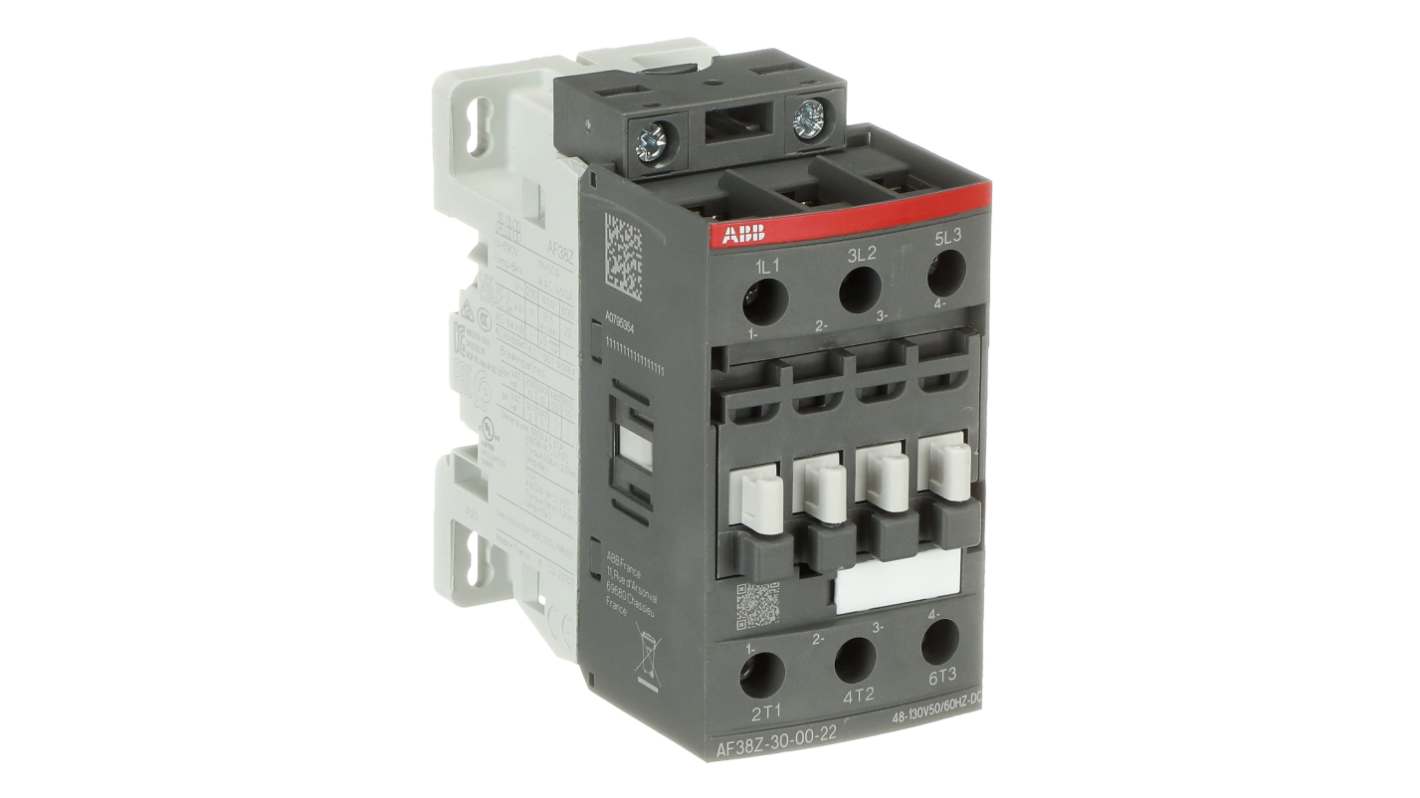 Contattore ABB 1SBL296001R2200 per controllo motori, 3 poli, 50 A, 18,5 kW, tensione 130 V, grado di protezione IP20.