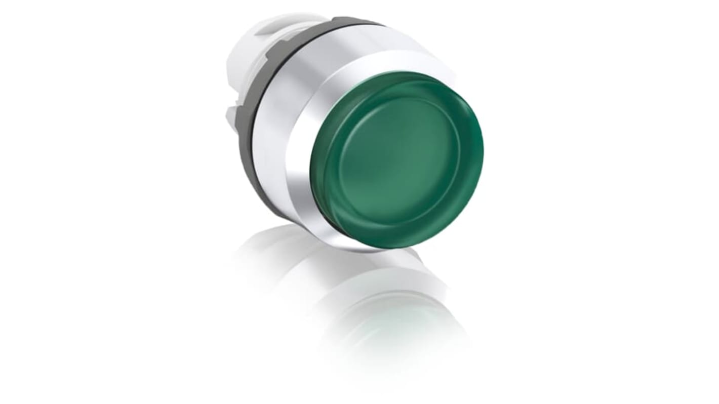 Attuatore pulsante illuminato ABB MP3, verde, rotondo, diametro foro 22.5 mm, grado di protezione IP66.