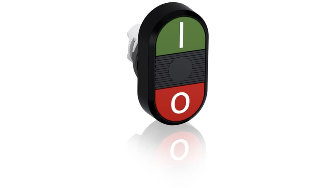 Attuatore pulsante instabile ABB MPD2-11B, doppio modulare verde/rosso, diametro foro 22.5 mm, grado di protezione IP66.