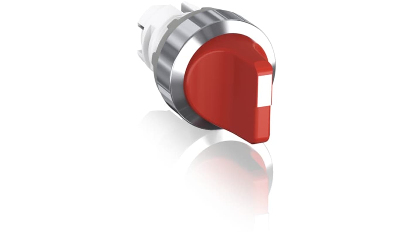 Selettore ABB M2SS2 a 2 posizioni, non illuminato, rosso, con attuatore a maniglia corta, grado di protezione IP66.