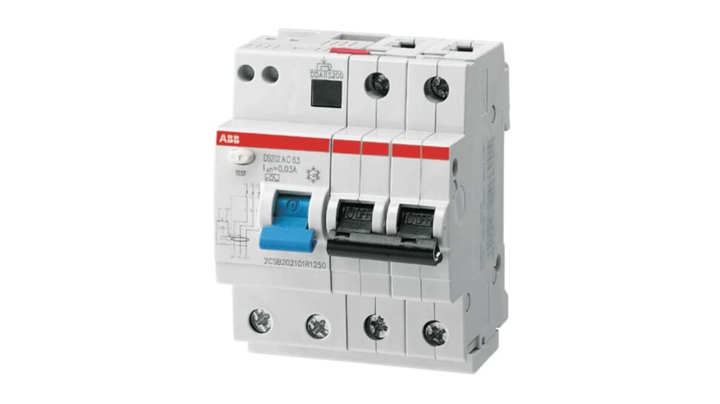 Interruttore automatico ABB 2P, 63A, 230V, protezione contro sovraccarico e cortocircuito, serie DS200.