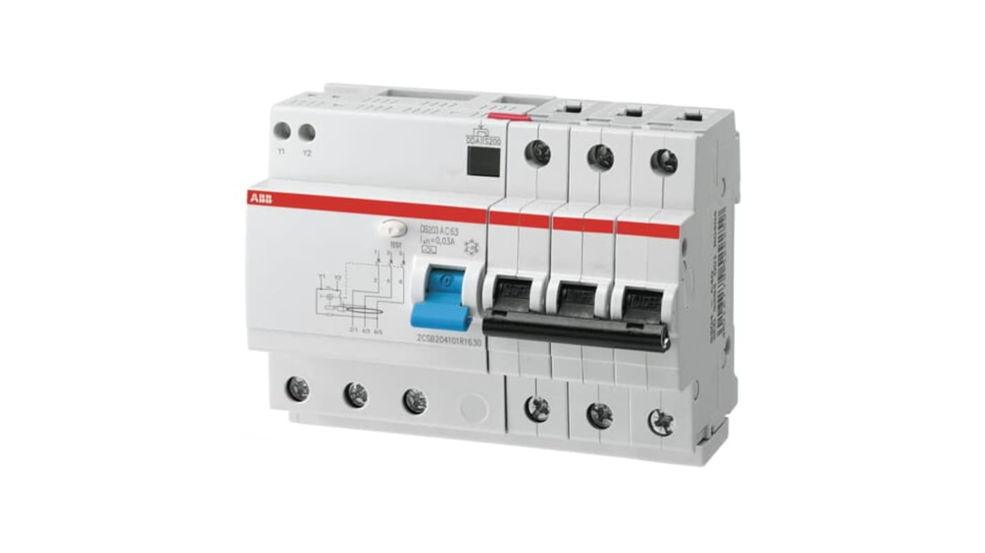 Interruttore automatico ABB 2CSR253101R1164, 3 poli, 16 A, protezione da sovraccarico e corto circuito, serie DS200.