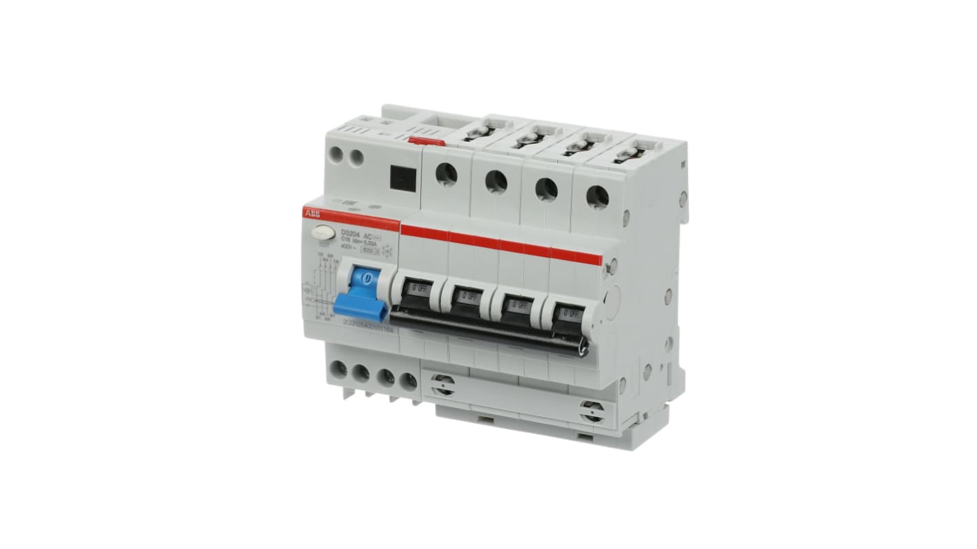 Interruttore automatico ABB 2CSR254001R1164, 4 poli, 16A, protezione contro sovraccarico, dimensioni 69 x 105 x 93 mm.