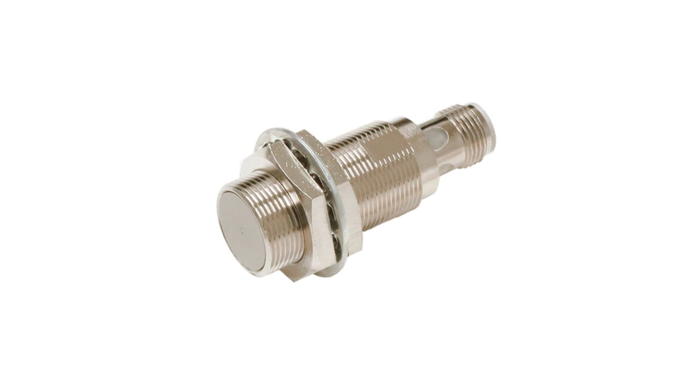 Sensore di prossimità induttivo cilindrico Omron E2E-X8C318-M1, M18 x 1, uscita NPN, rilevamento 8 mm, connettore M12, IP69K.