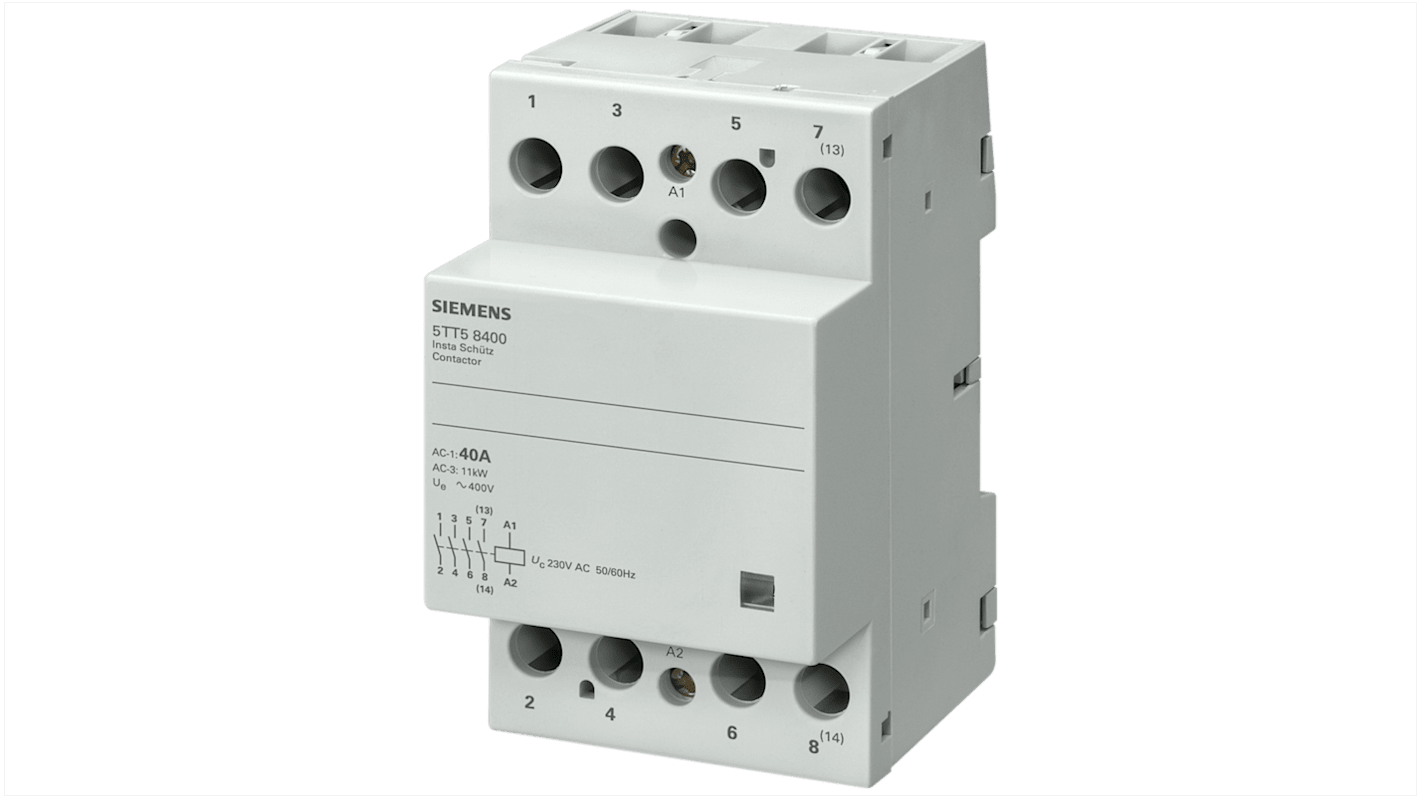 Contattore Siemens 5TT5853-0 per commutazione condensatore, 4 contatti NC, tensione 230 V, corrente 63 A.