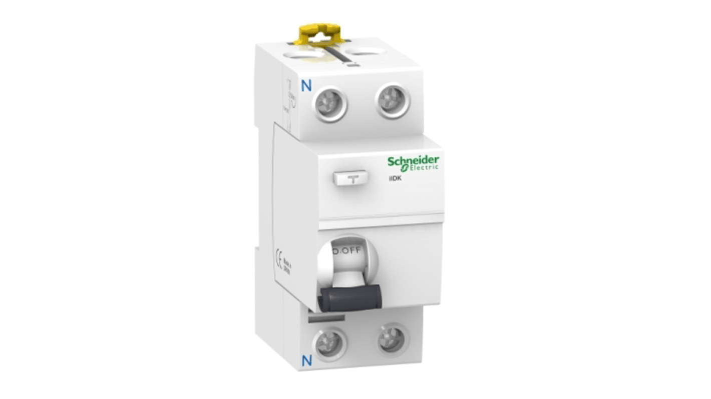Interruttore automatico RCCB Schneider Electric A9R55225, 2 poli, 25A, 30mA, montaggio su guida DIN, temperatura operativa -25 a 70 °C.