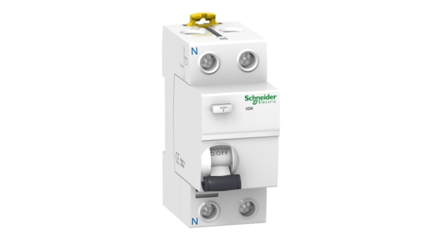 Interruttore automatico RCCB Schneider Electric A9R55240, 2 poli, 40A, 30mA, montaggio su guida DIN, temperatura operativa -25 a 70 °C.