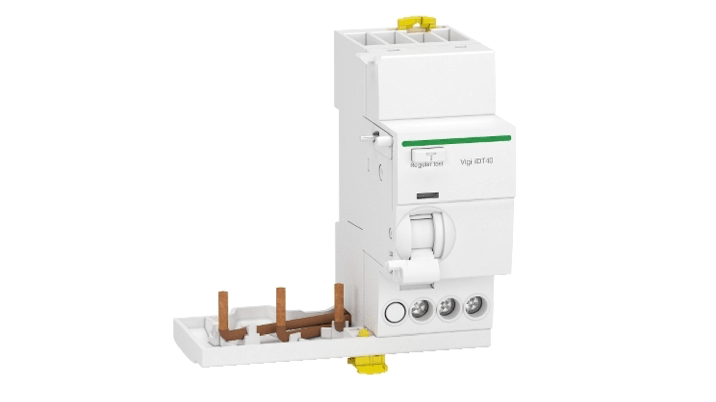 Interruttore automatico RCCB Schneider Electric A9Y65340, 3 poli, 40A, 300mA, montaggio su guida DIN, temperatura operativa -25 a 70 °C.