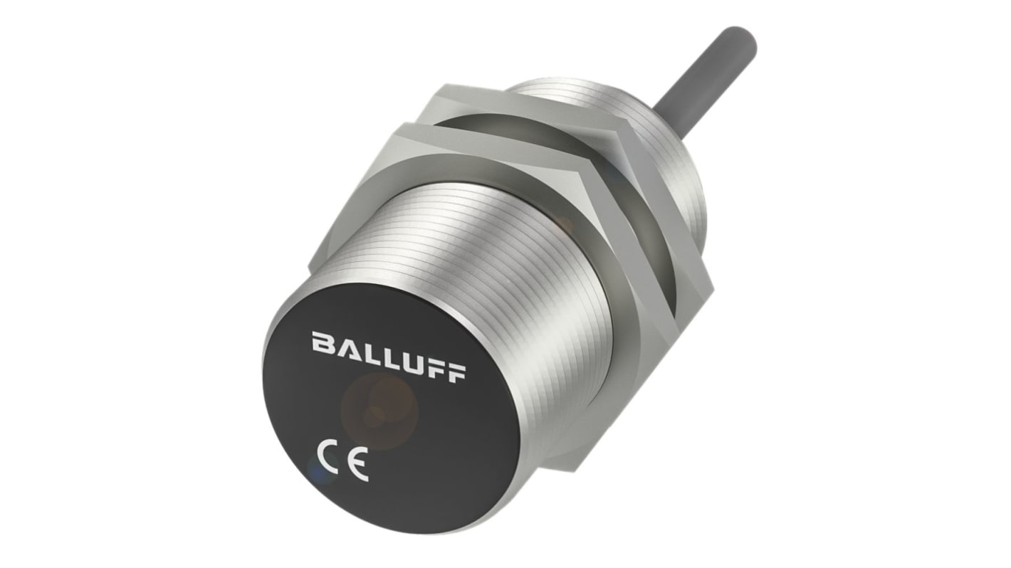 Sensore di prossimità induttivo cilindrico NPN BALLUFF BES0095, M30 x 1.5, rilevamento 10 mm, IP68, -25 a +70 °C.