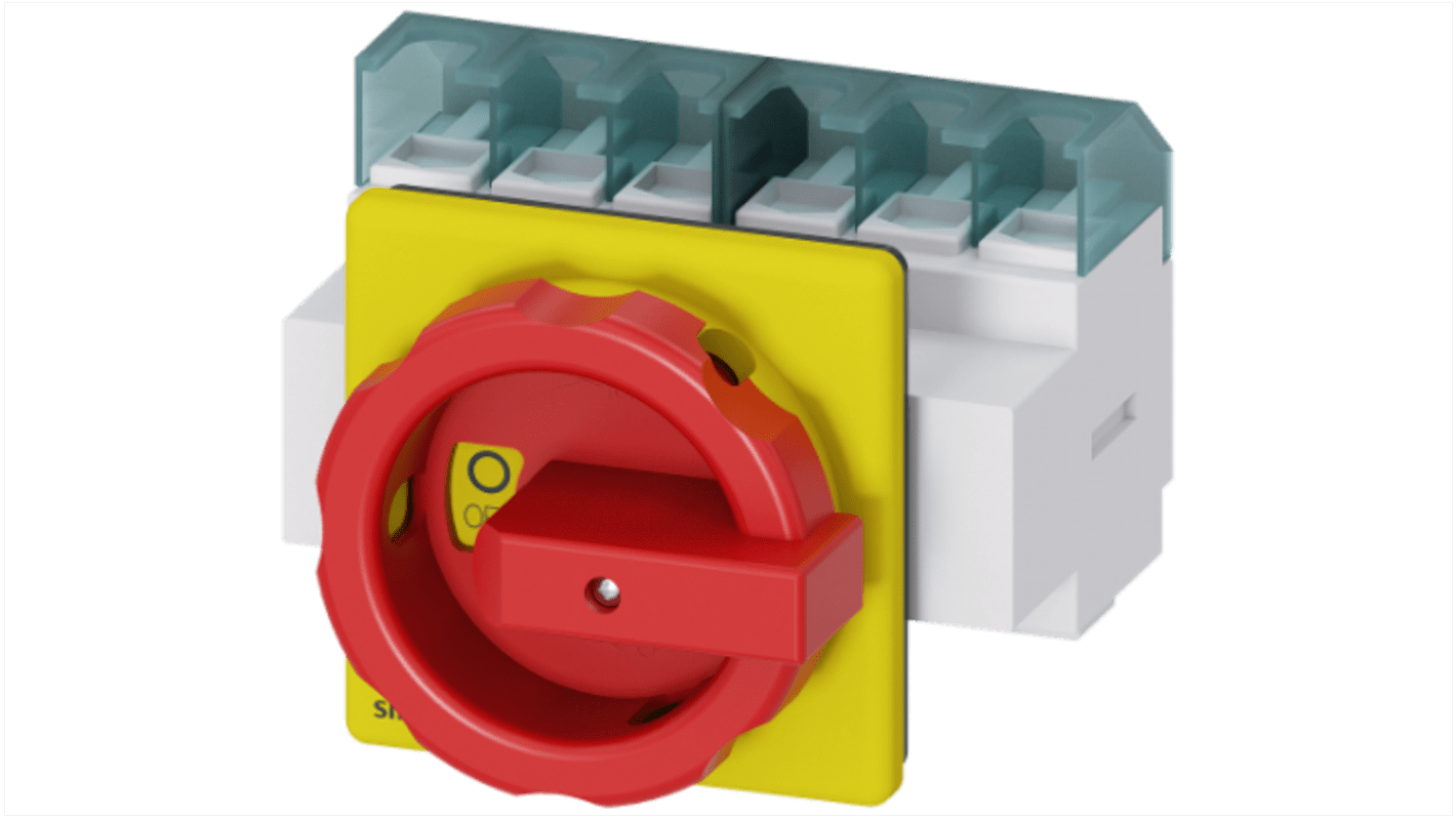 Interruttore sezionatore Siemens 63A, 6 poli, montaggio a pannello, grado di protezione IP65, potenza 22kW.