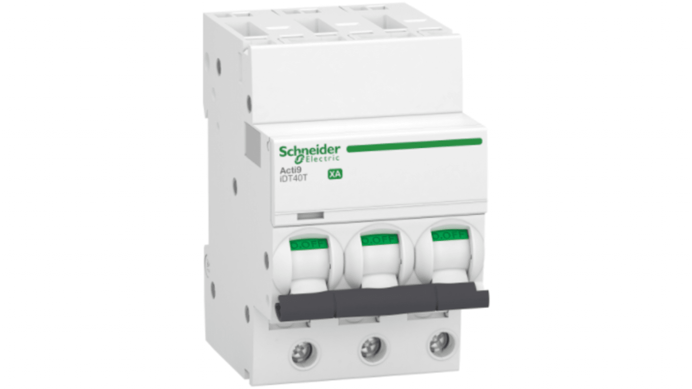 Interruttore magnetotermico Schneider Electric 3P 10A, Tipo C, montaggio su guida DIN, grado di protezione IP20/IP40.