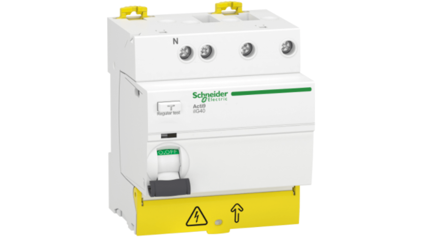 Interruttore automatico RCD Schneider Electric Acti9 iIG40, 3 poli, 40A, 300mA, montaggio su guida DIN, grado di protezione IP40.