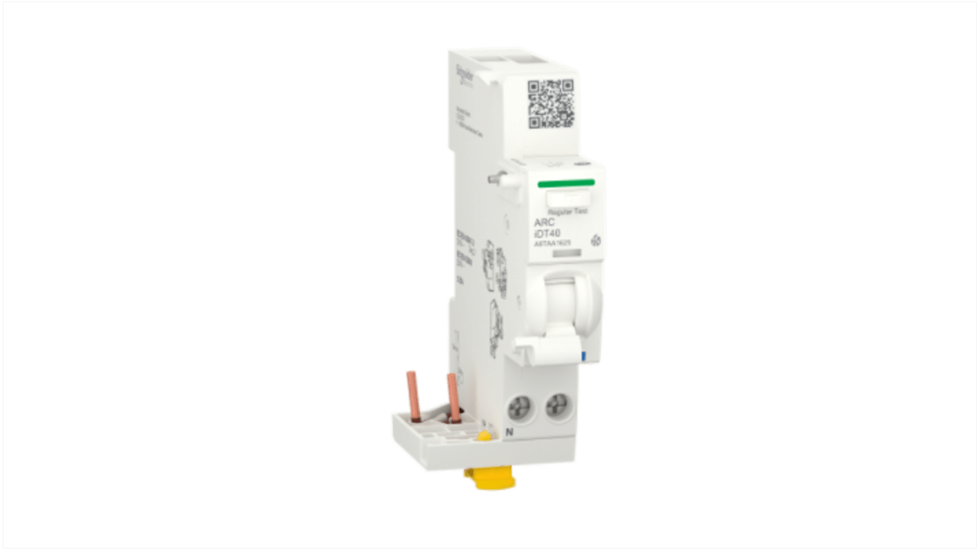 Interruttore automatico Schneider Electric A9TAA1625, 25 A, blocco per rilevamento guasti ad arco, IP20, serie Acti9 Active.