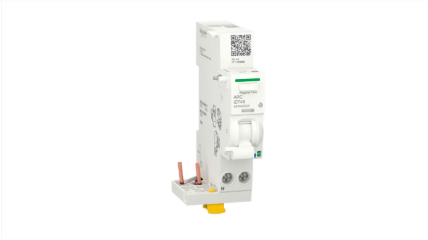 Interruttore automatico Schneider Electric A9TAA2625, 25 A, blocco per rilevamento guasti ad arco, IP20, serie Acti9 Active.