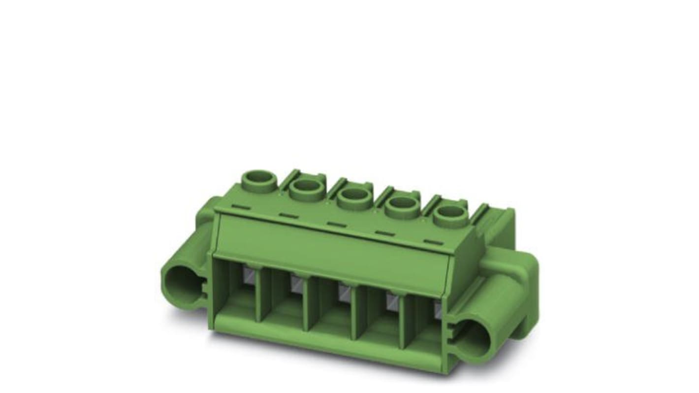 Morsettiera PCB Femmina Phoenix Contact 1777859 a 4 vie 7.62mm Passo 1 fila per circuiti stampati. Corrente nominale 8A, tensione 160V. Connettore affidabile con ridotto innalzamento temperatura.