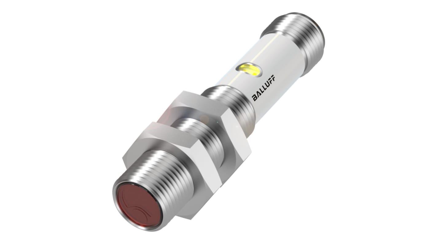 Sensore fotoelettrico cilindrico BALLUFF BOS01UM, Ø 12 x 60 mm, rilevamento 25 mm, uscita PNP, IP67, connettore M12.