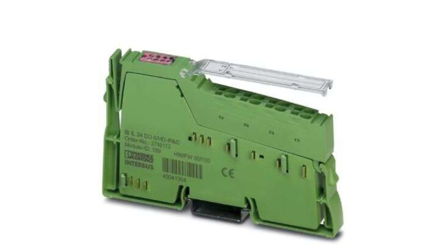 Phoenix Contact 2700172, terminale IB IL 24 DO8/HD-PAC, modulo per uscita digitale, montaggio su guida DIN, dimensioni 12,2 x 119,8 x 71,5 mm.