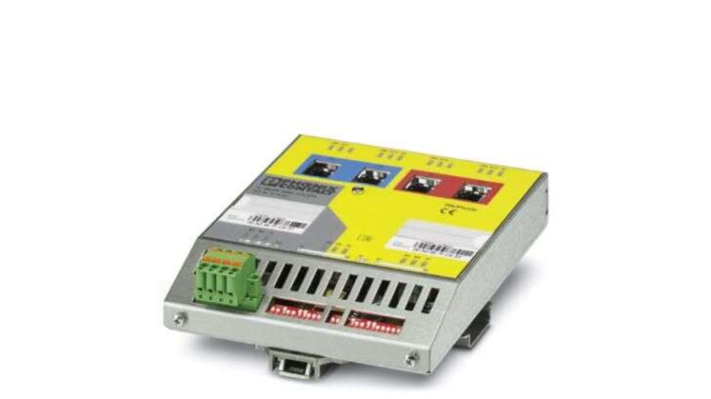 Phoenix Contact 2700651, modulo I/O PROFINET FL PN/PN SDIO-2TX/2TX, alimentazione 24 V CC, dimensioni 130 x 27 x 145 mm.