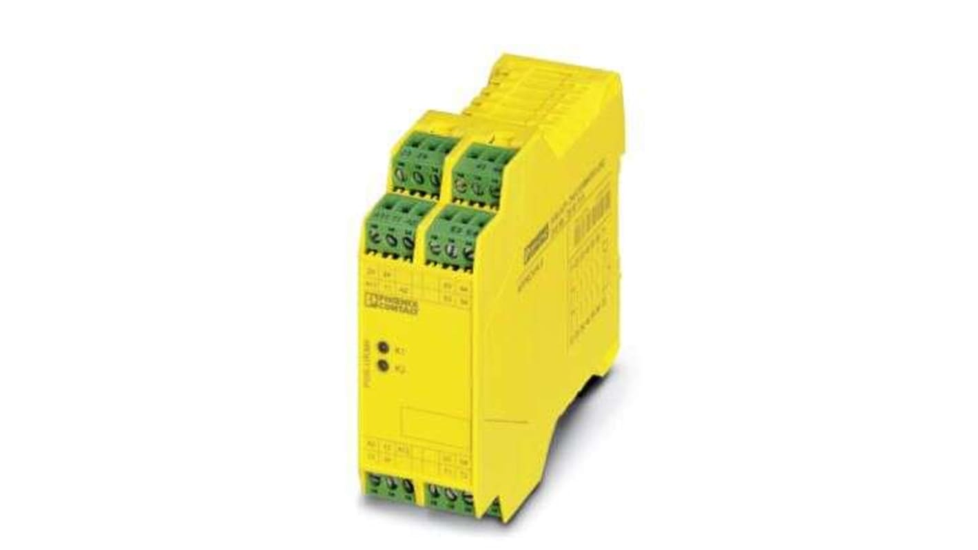 Modulo di espansione Phoenix Contact PSR-SCP-24UC/URM4/5X1/2X2, 24 V - Contatti singoli e doppi per relè di sicurezza - Dimensioni compatte 35x99x114,5 mm.