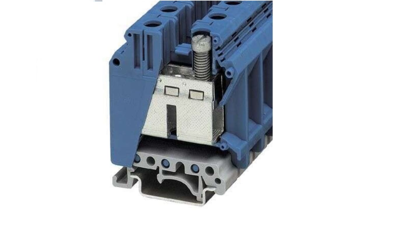 Morsettiera passante Phoenix Contact 3008025 Serie TB 35 mm² 125A 1000V. Sistema di collegamento a vite, sezione 0,75-50 mm². Colore blu, materiale isolante PA.