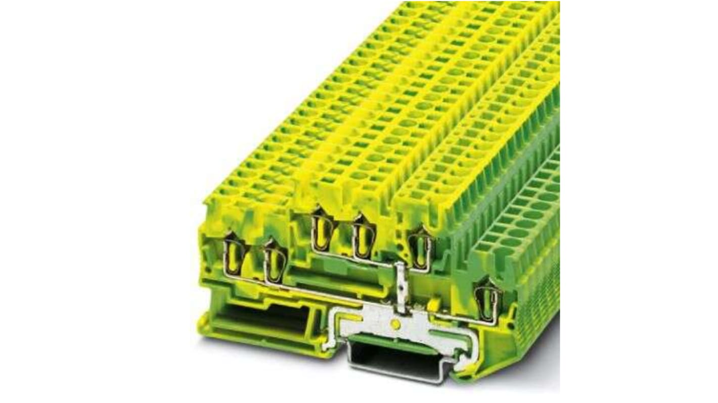 Morsettiera a doppio livello Phoenix Contact 3038532, 6 connessioni a molla, sezione 2,5 mm², verde-giallo, design compatto. Ideale per il risparmio di spazio.