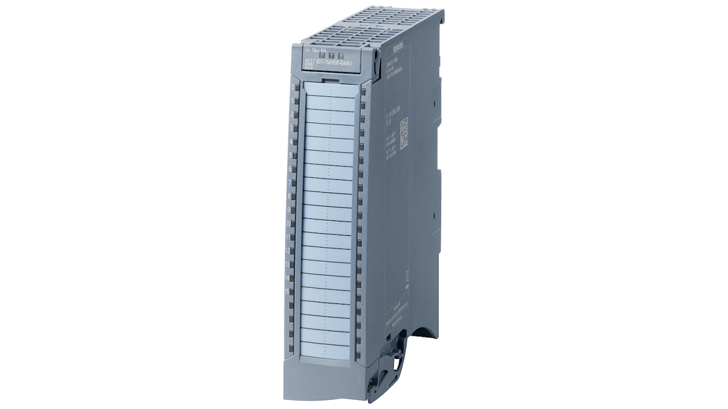 Siemens 6ES7531-7MH00-0AB0, modulo di ingresso analogico per SIMATIC S7-1500, 16 ingressi, dimensioni 147 x 35 x 129 mm.